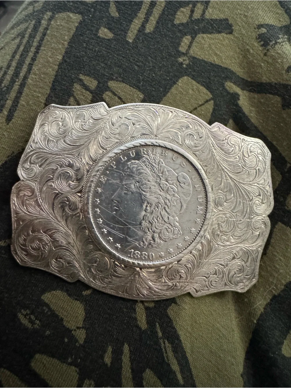 Rare Wade’s Silversmith Reno Sterling Silver 1880 Morgan Dollar Western Buckle
